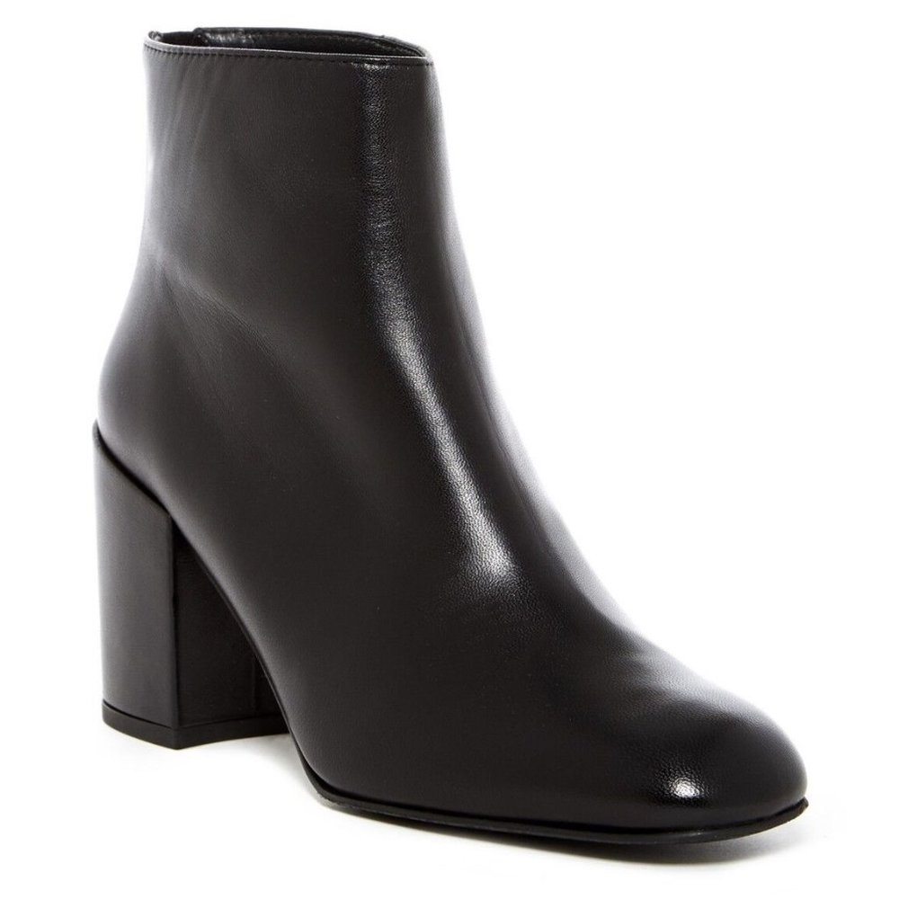 $550 Stuart Weitzman Bacari Bootie BLOCK HEEL square BLACK LEATHER 11 M (K16)